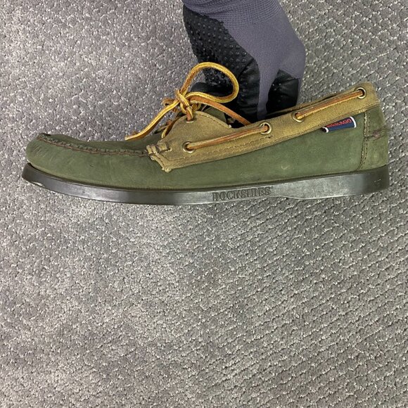 Filson Segago Docksides Shoes Mens 8 W Brown Green Boat Leather Canvas Tin Cloth - Picture 15 of 15
